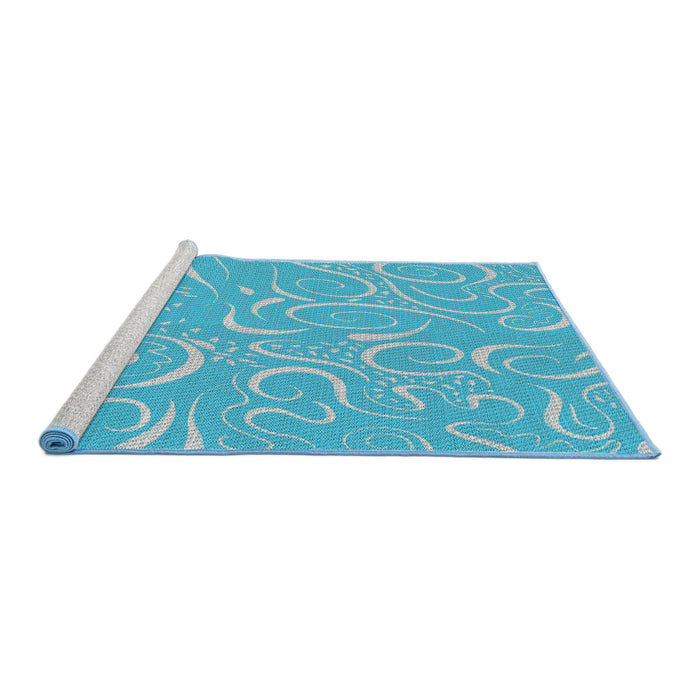 Serging Thickness of Patterned Blue Abstract Machine Washable Rug, wshpat2865