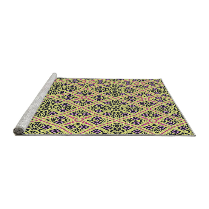 Serging Thickness of Machine Washable Transitional Neon Yellow Rug, wshpat2867