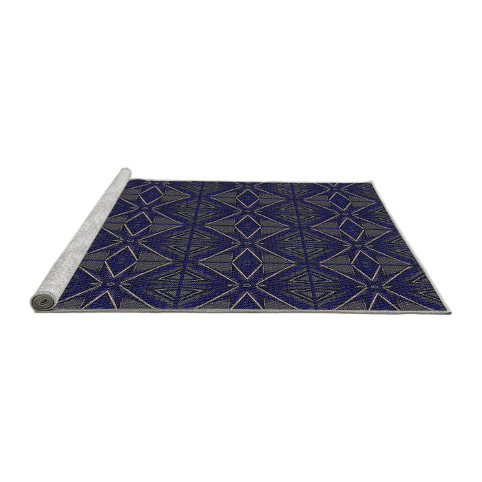Serging Thickness of Machine Washable Transitional Night Blue Rug, wshpat2873