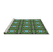 Serging Thickness of Machine Washable Transitional Green Rug, wshpat2883