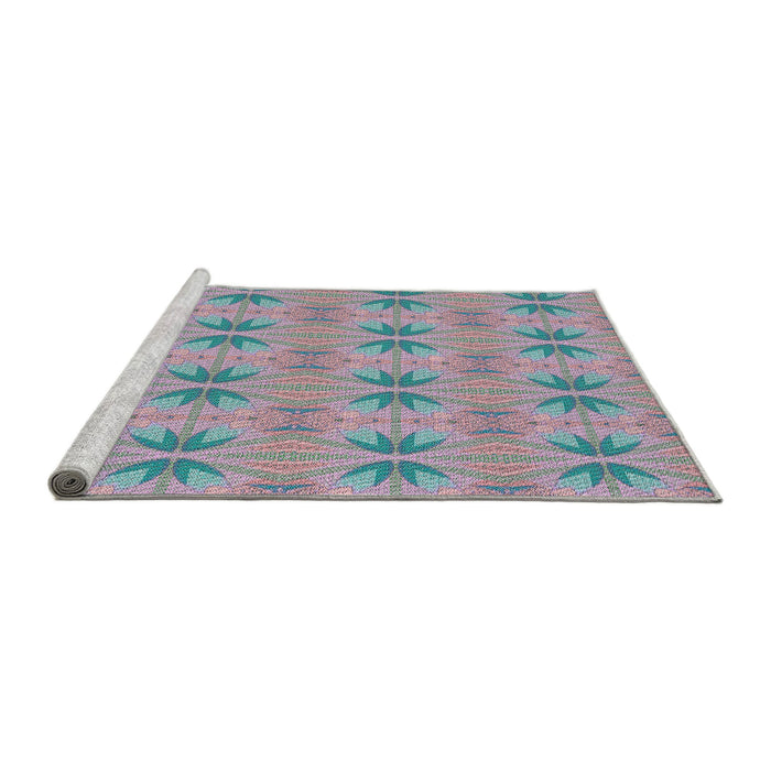 Serging Thickness of Machine Washable Transitional Light Steel Blue Rug, wshpat2892