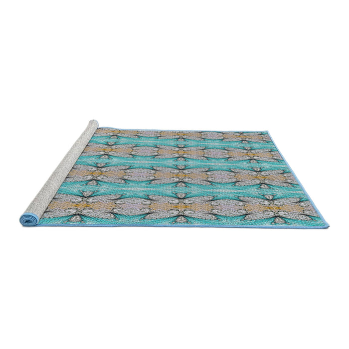 Serging Thickness of Machine Washable Transitional Grayish Turquoise Green Rug, wshpat2893