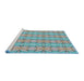 Serging Thickness of Machine Washable Transitional Grayish Turquoise Green Rug, wshpat2893