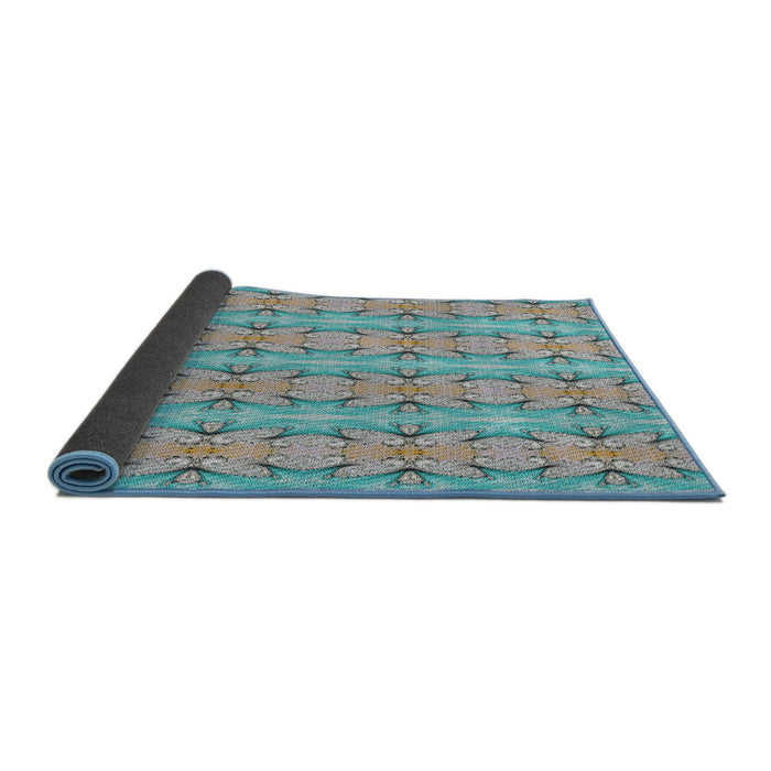 Thickness of Patterned Grayish Turquoise Green Novelty Rug, pat2893