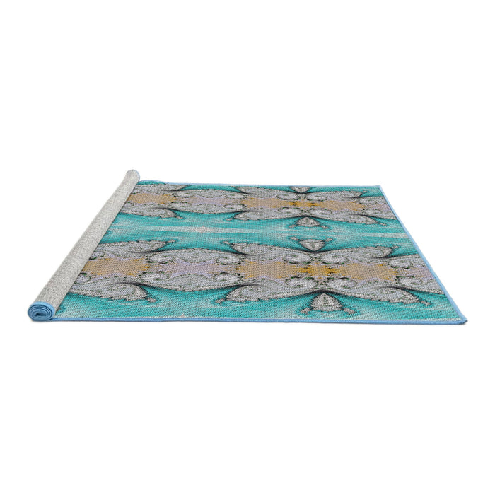 Serging Thickness of Machine Washable Transitional Grayish Turquoise Green Rug, wshpat2895