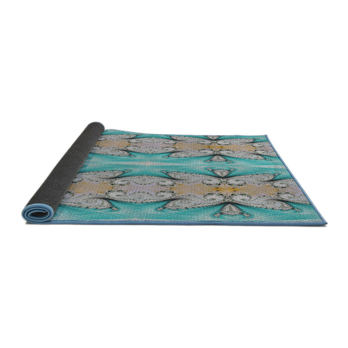 Thickness of Patterned Grayish Turquoise Green Novelty Rug, pat2895
