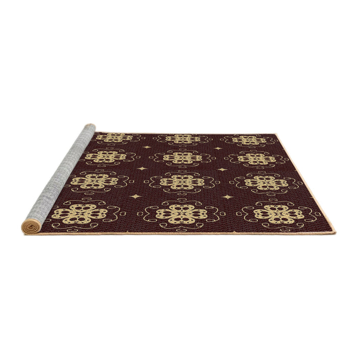 Serging Thickness of Machine Washable Transitional Black Brown Rug, wshpat2911