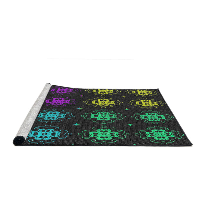 Serging Thickness of Machine Washable Transitional Midnight Gray Rug, wshpat2913