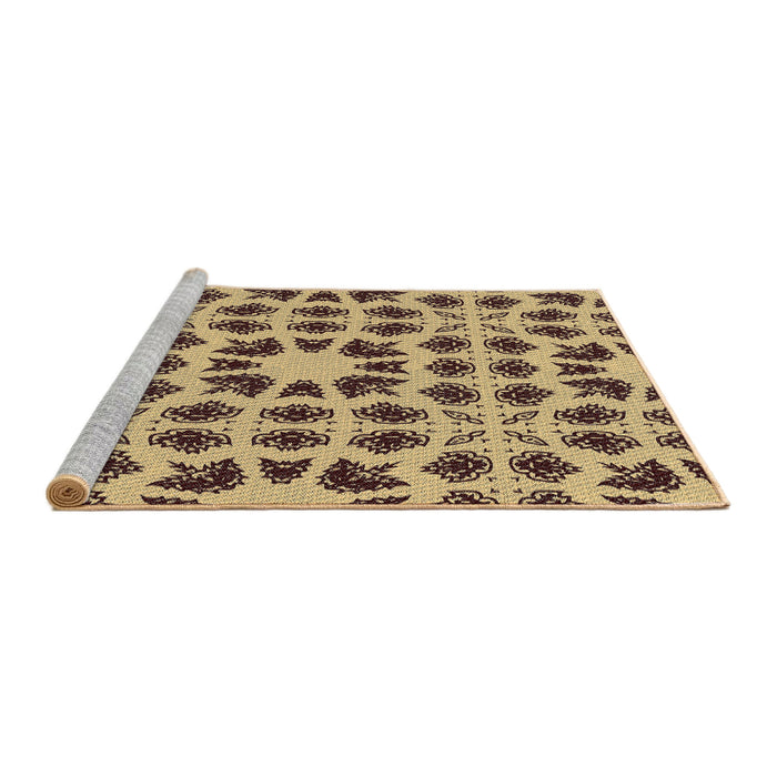 Serging Thickness of Machine Washable Transitional Mustard Yellow Rug, wshpat2915