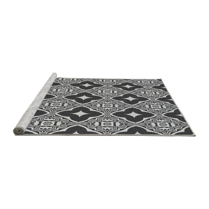 Serging Thickness of Machine Washable Transitional Silver Gray Rug, wshpat2916