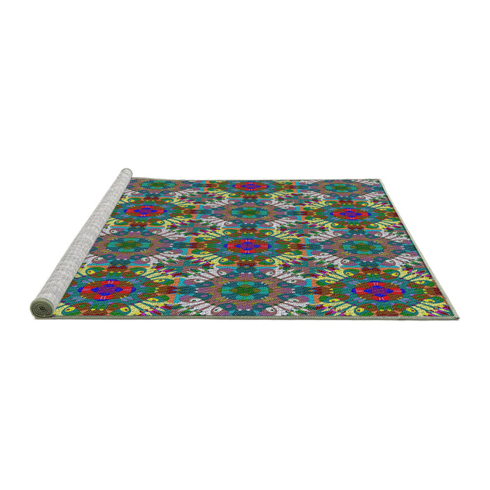 Serging Thickness of Machine Washable Transitional Dark Sea Green Rug, wshpat2917