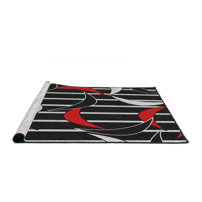 Serging Thickness of Machine Washable Transitional Black Brown Rug, wshpat2919