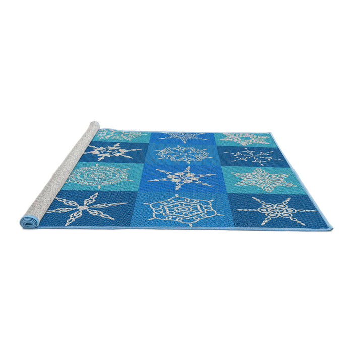 Serging Thickness of Machine Washable Transitional Diamond Blue Rug, wshpat293