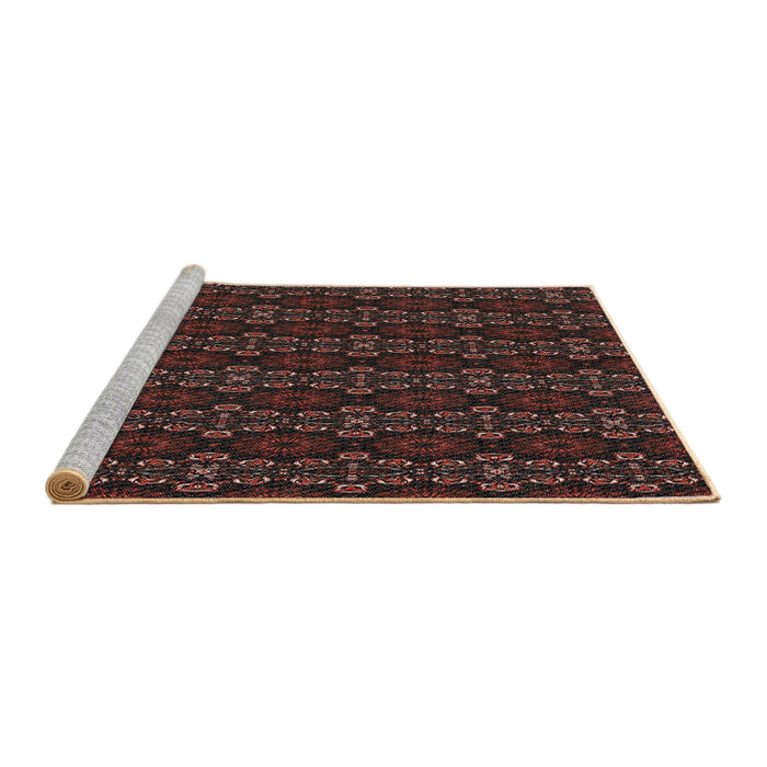 Serging Thickness of Machine Washable Transitional Chestnut Brown Rug, wshpat294