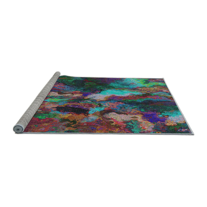 Serging Thickness of Machine Washable Transitional Cadet Blue Green Rug, wshpat2943