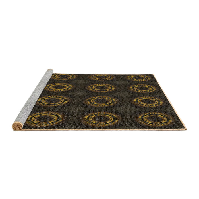 Serging Thickness of Machine Washable Transitional Brown Rug, wshpat2949