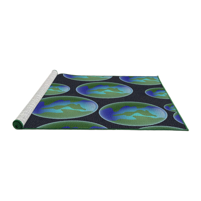Serging Thickness of Machine Washable Transitional Deep-Sea Blue Rug, wshpat2963