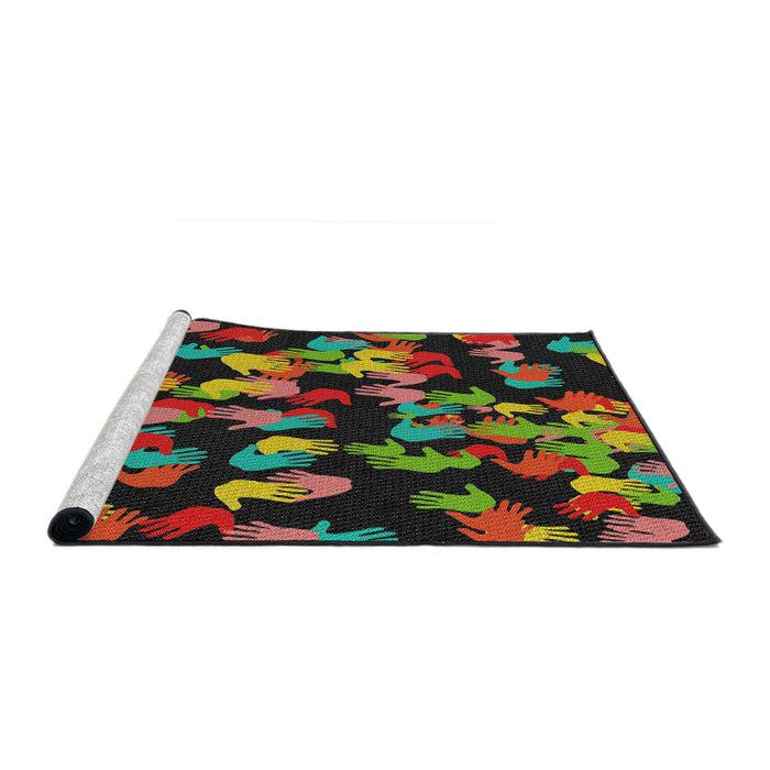 Serging Thickness of Machine Washable Transitional Khaki Green Rug, wshpat2965