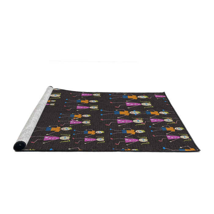 Serging Thickness of Machine Washable Transitional Army Brown Rug, wshpat2973