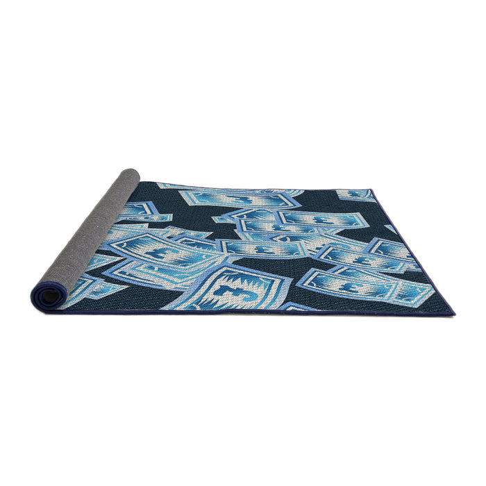 Thickness of Patterned Blue Novelty Rug, pat2976