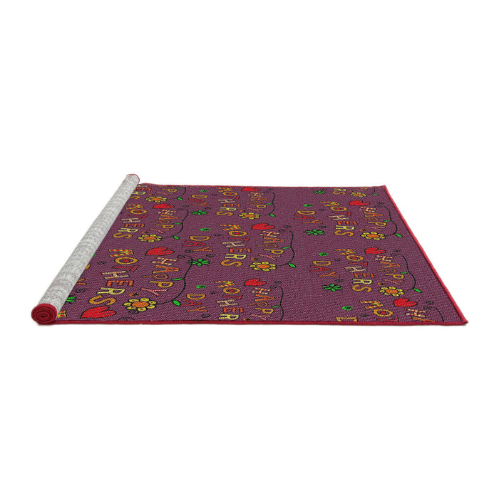 Serging Thickness of Machine Washable Transitional Tulip Pink Rug, wshpat2977
