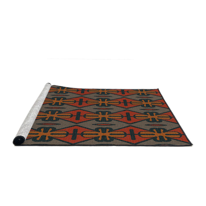 Serging Thickness of Machine Washable Transitional Brown Rug, wshpat2980