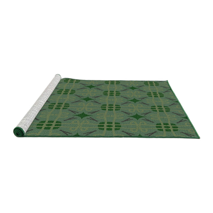 Serging Thickness of Machine Washable Transitional Green Rug, wshpat2984