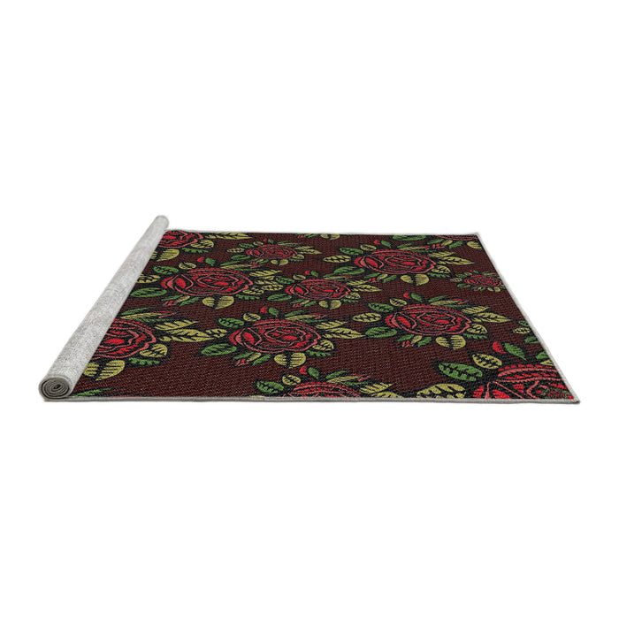 Serging Thickness of Machine Washable Transitional Brown Rug, wshpat2991