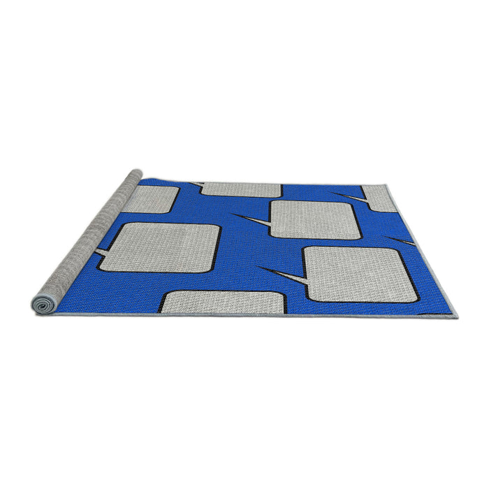 Serging Thickness of Machine Washable Transitional Blue Rug, wshpat2993
