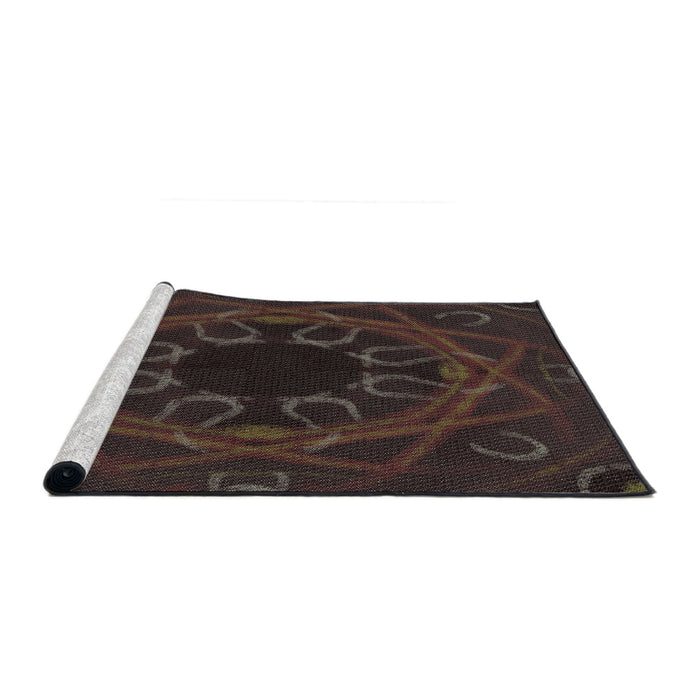 Serging Thickness of Machine Washable Transitional Black Brown Rug, wshpat2996