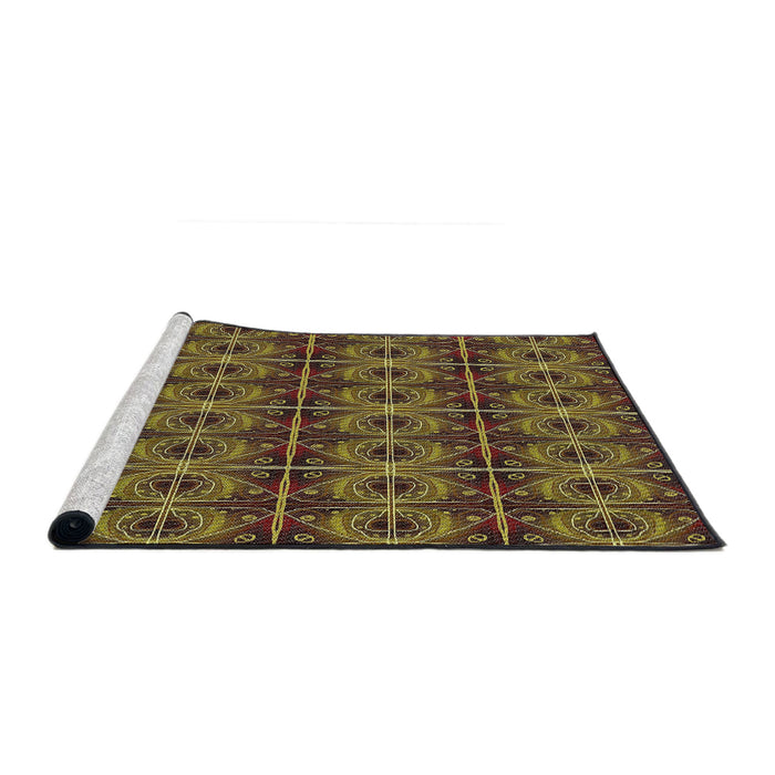 Serging Thickness of Machine Washable Transitional Caramel Brown Rug, wshpat2998