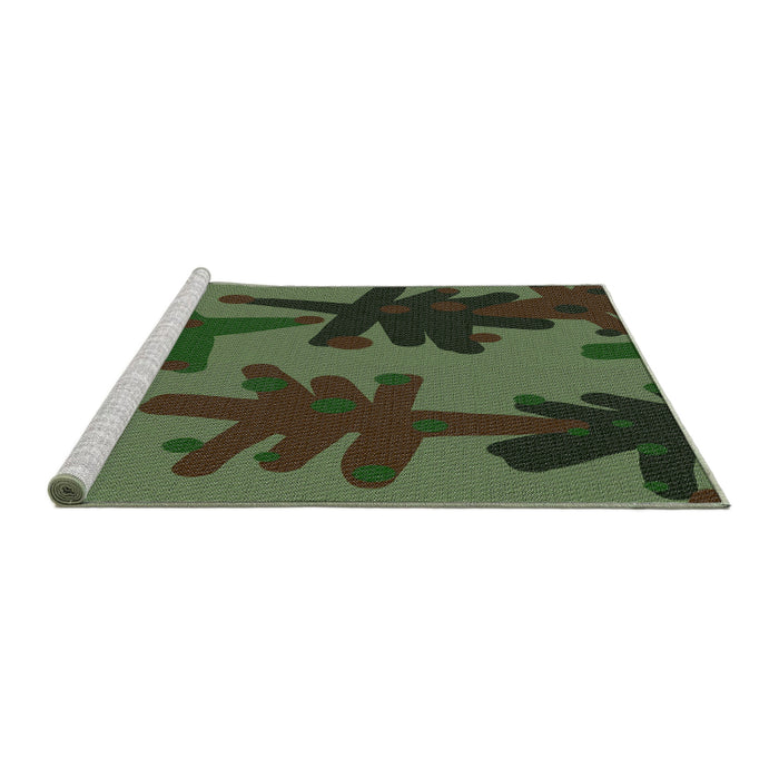 Serging Thickness of Machine Washable Transitional Dark Forest Green Rug, wshpat3000