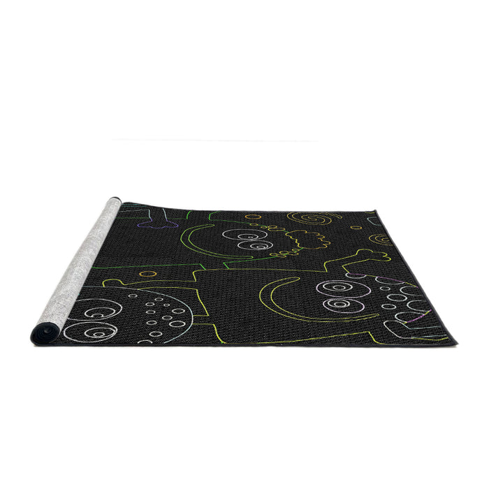 Serging Thickness of Machine Washable Transitional Gray Rug, wshpat3002
