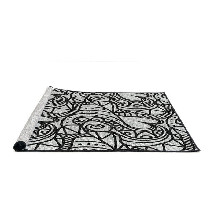 Serging Thickness of Machine Washable Transitional Charcoal Black Rug, wshpat3007