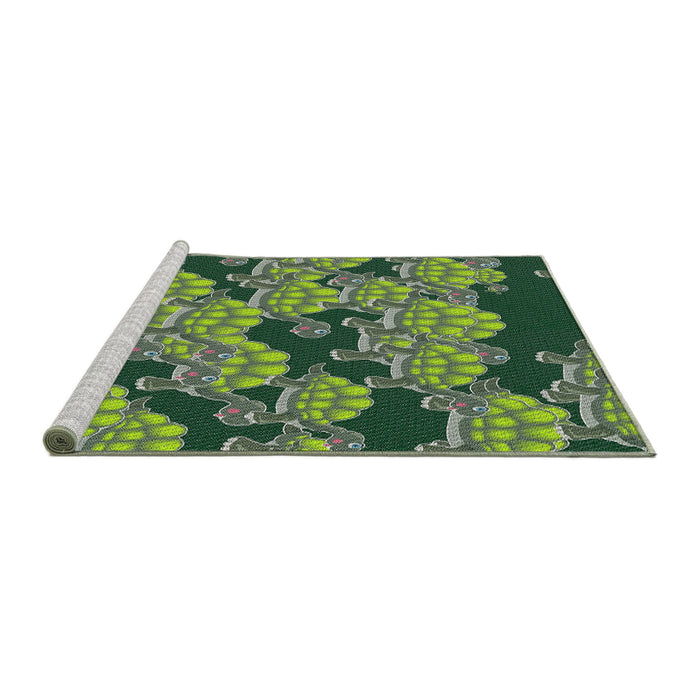 Serging Thickness of Machine Washable Transitional Dark Forest Green Rug, wshpat3009