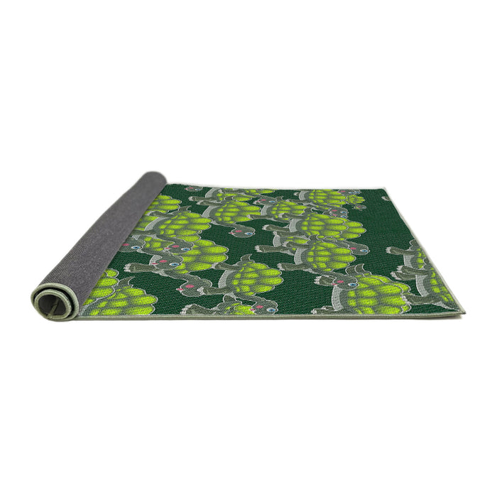 Thickness of Patterned Dark Forest Green Novelty Rug, pat3009