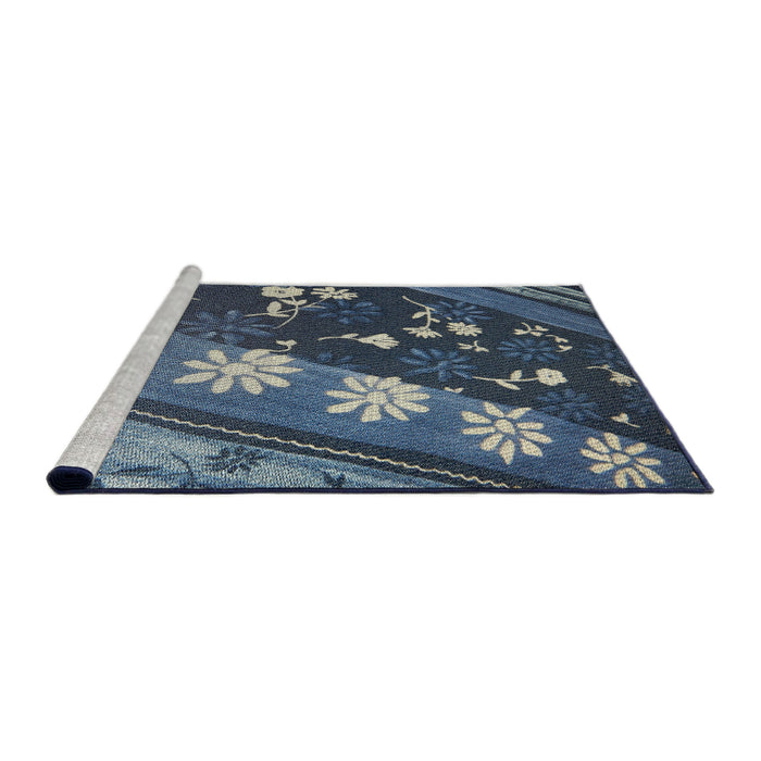 Serging Thickness of Machine Washable Transitional Deep-Sea Blue Rug, wshpat301