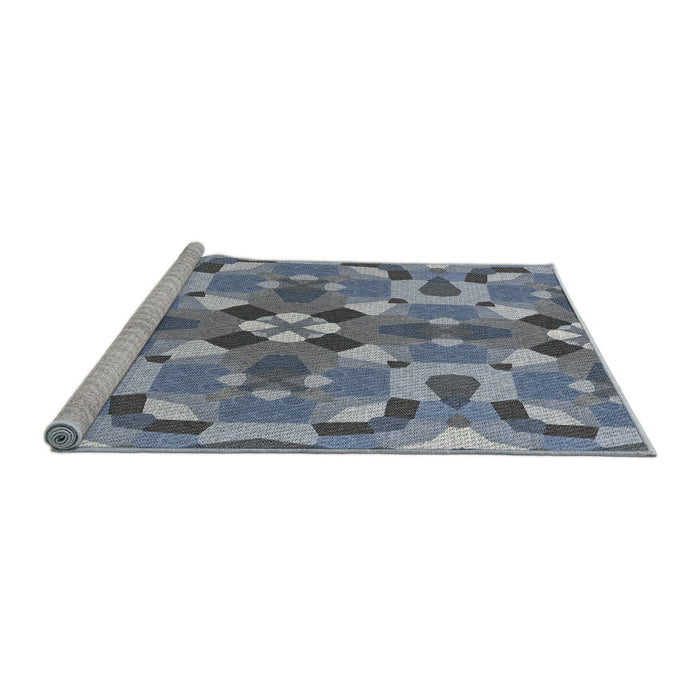 Serging Thickness of Machine Washable Transitional Light Steel Blue Rug, wshpat3019