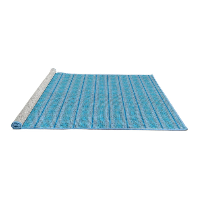 Serging Thickness of Machine Washable Transitional Blue Rug, wshpat3037