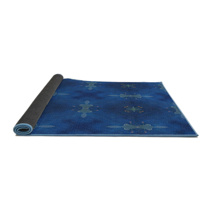 Thickness of Patterned Cobalt Blue Novelty Rug, pat3045
