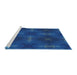 Serging Thickness of Machine Washable Transitional Cobalt Blue Rug, wshpat3045