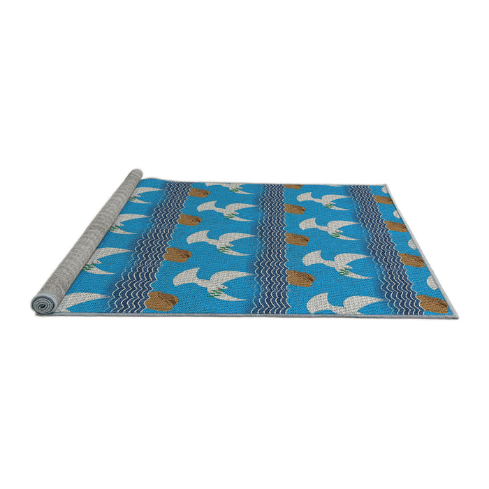 Serging Thickness of Patterned Blue Abstract Machine Washable Rug, wshpat3086