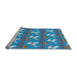 Serging Thickness of Patterned Blue Abstract Machine Washable Rug, wshpat3086