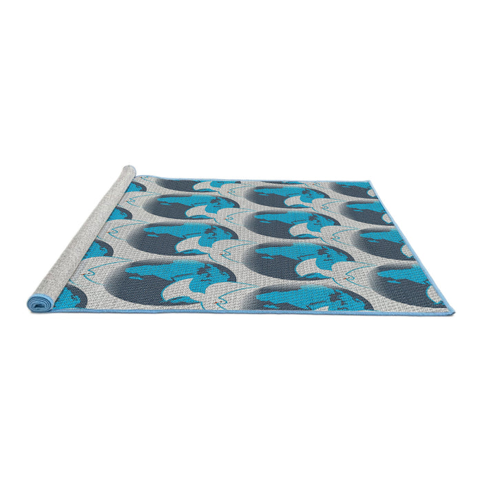 Serging Thickness of Machine Washable Transitional Azure Blue Rug, wshpat3087