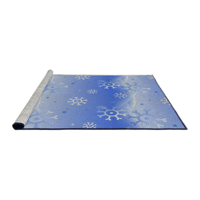 Serging Thickness of Machine Washable Transitional Ocean Blue Rug, wshpat3093