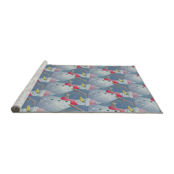 Serging Thickness of Machine Washable Transitional Mist Blue Rug, wshpat3094