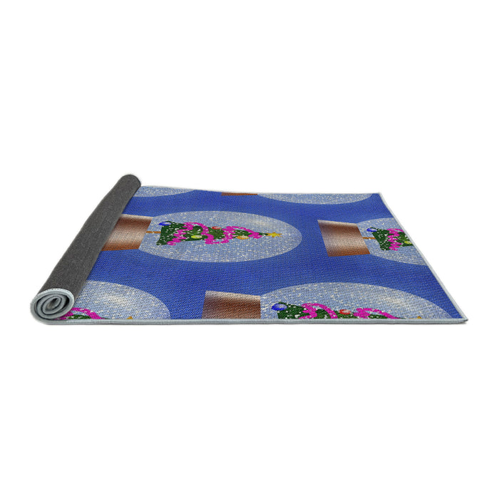 Thickness of Patterned Sapphire Blue Novelty Rug, pat3095