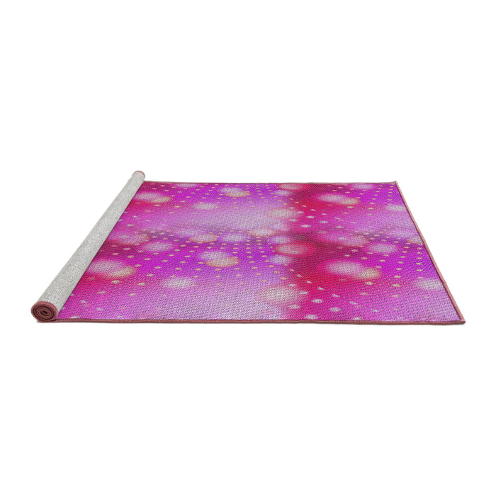Serging Thickness of Machine Washable Transitional Deep Pink Rug, wshpat3097