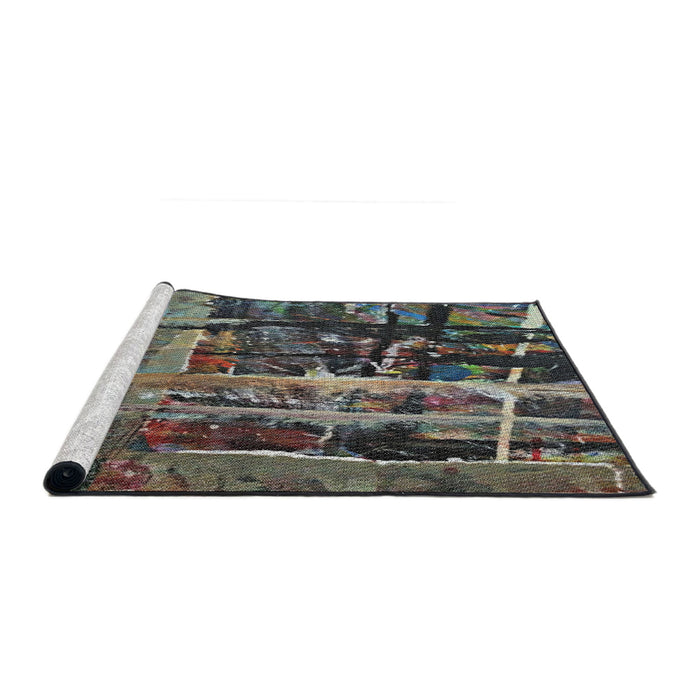 Serging Thickness of Machine Washable Transitional Burgundy Brown Rug, wshpat31