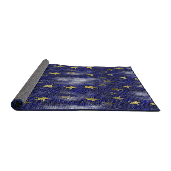 Thickness of Patterned Denim Dark Blue Novelty Rug, pat3100